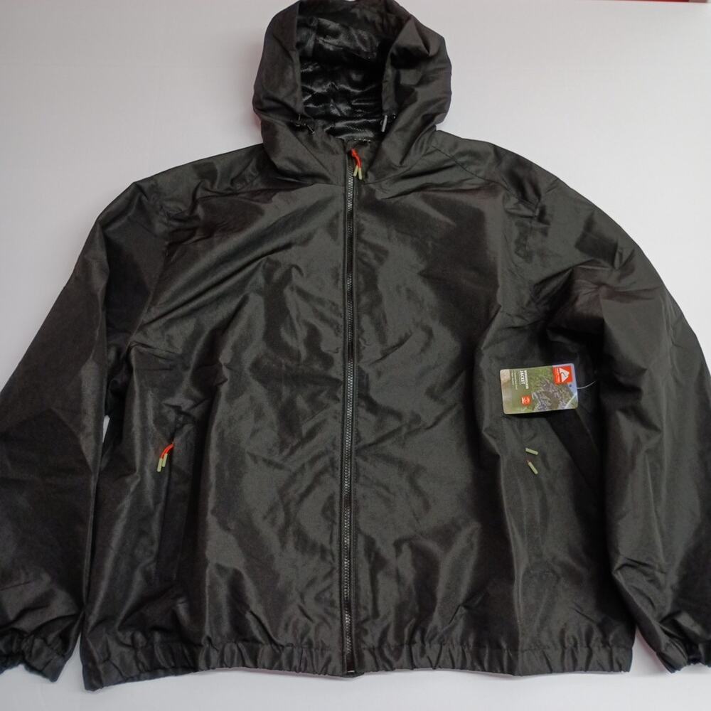 NWT Ozark Trail‎ Windbreaker Jacket Men's Size 2XL XXL Black Zip Pockets Hooded